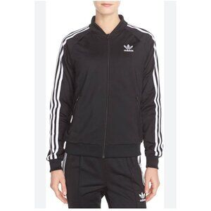 ADIDAS WOMENS SMALL SUPERSTAR TRACK JACKET BLACK SPORT FULL ZIP POCKETS 3 STRIPE
